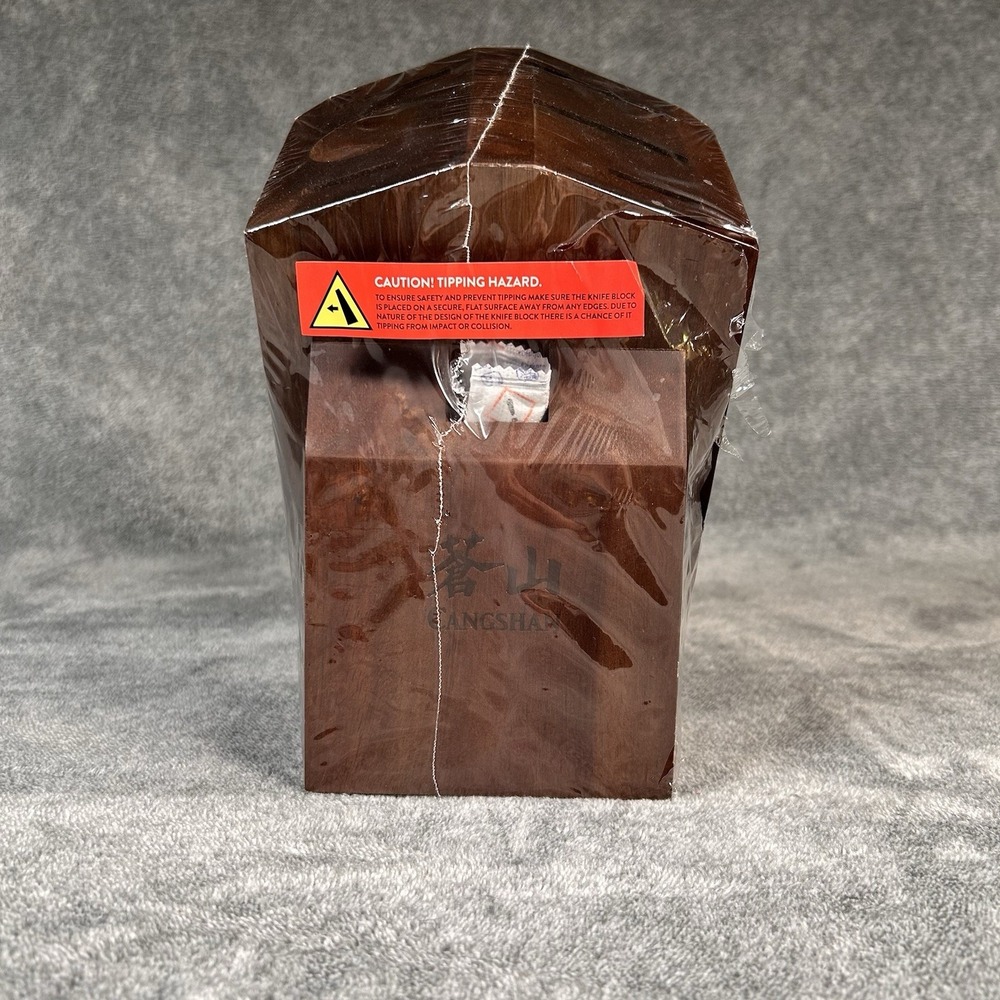 CANGSHAN Wooden Knife Block Holder Stand Walnut Finish New in Plastic Wrapped